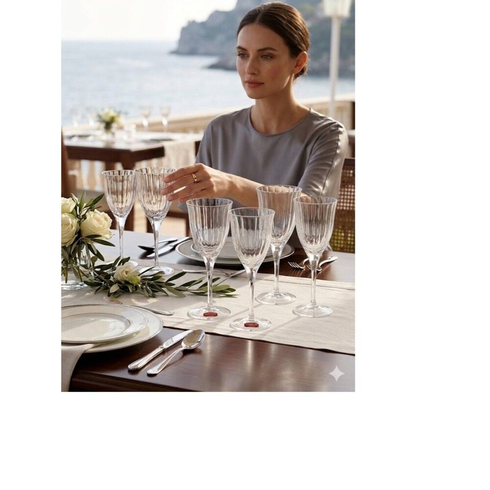 Gorham Fine Crystal Laurin Gold Rim Clear Wine Glasses Set Of 6